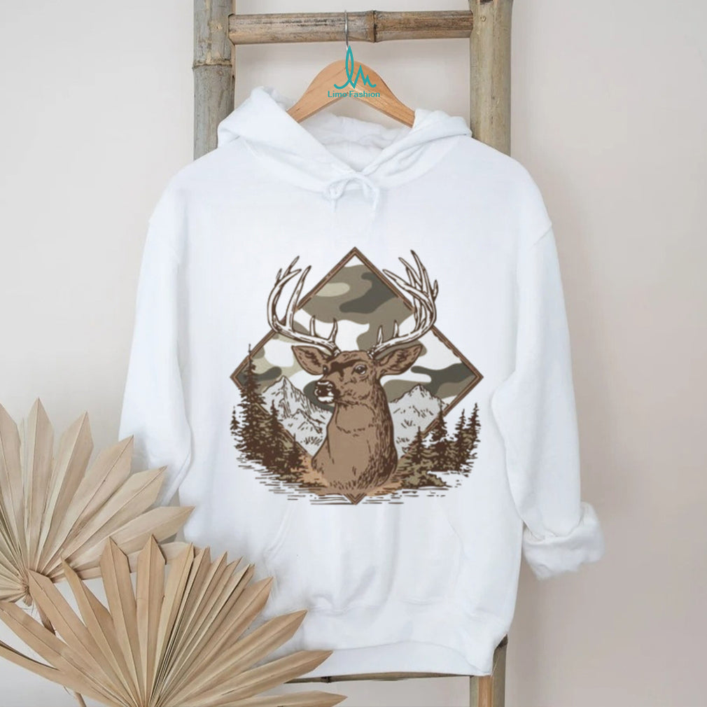 Whitetail Deer Buck Camo Diamond Mountain Wildlife T Shirt