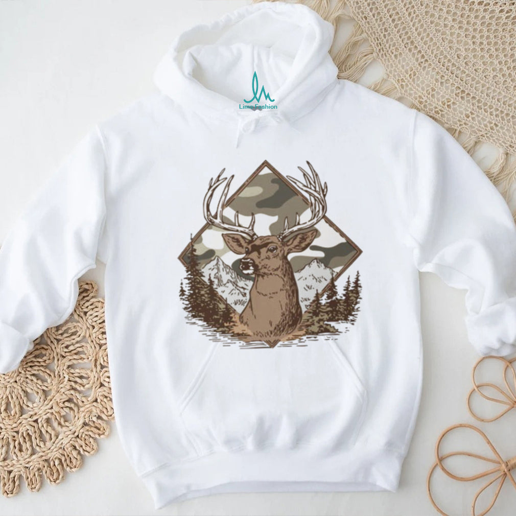Whitetail Deer Buck Camo Diamond Mountain Wildlife T Shirt