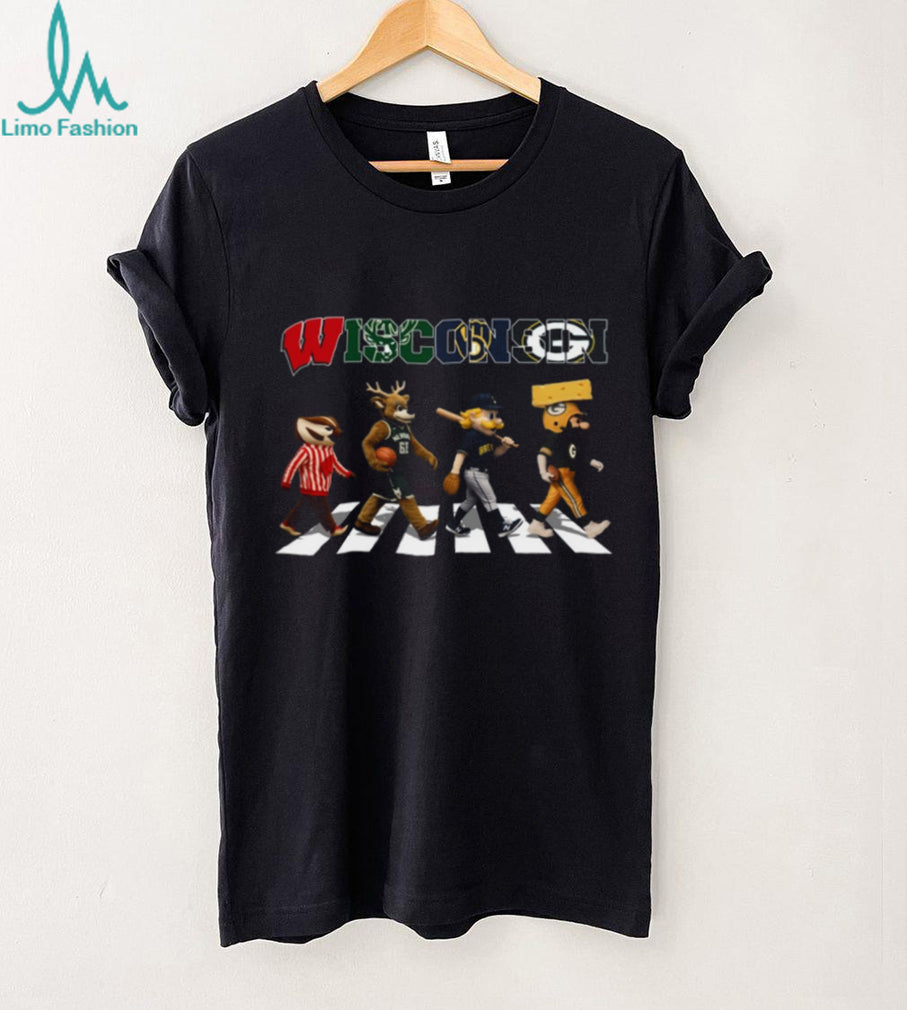 Wisconsin Sports Mascots Abbey Road Badgers Bucks Brewers Packers T Shirt
