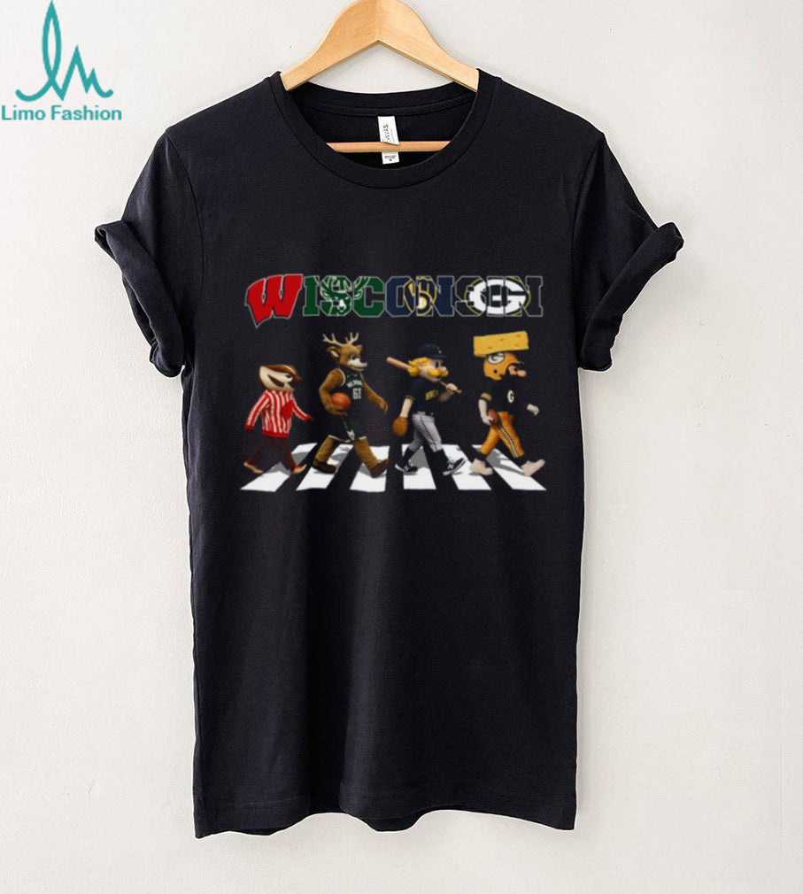 Wisconsin Sports Mascots Abbey Road Crossing Multi Team Fan T Shirt