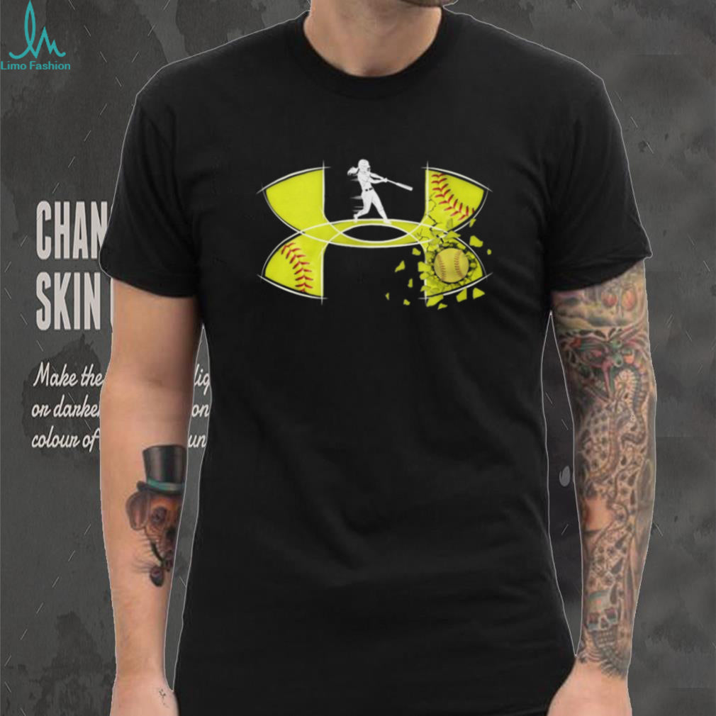 Women’s Softball Batter Silhouette Yellow Cracked Ball Athletic T Shirt