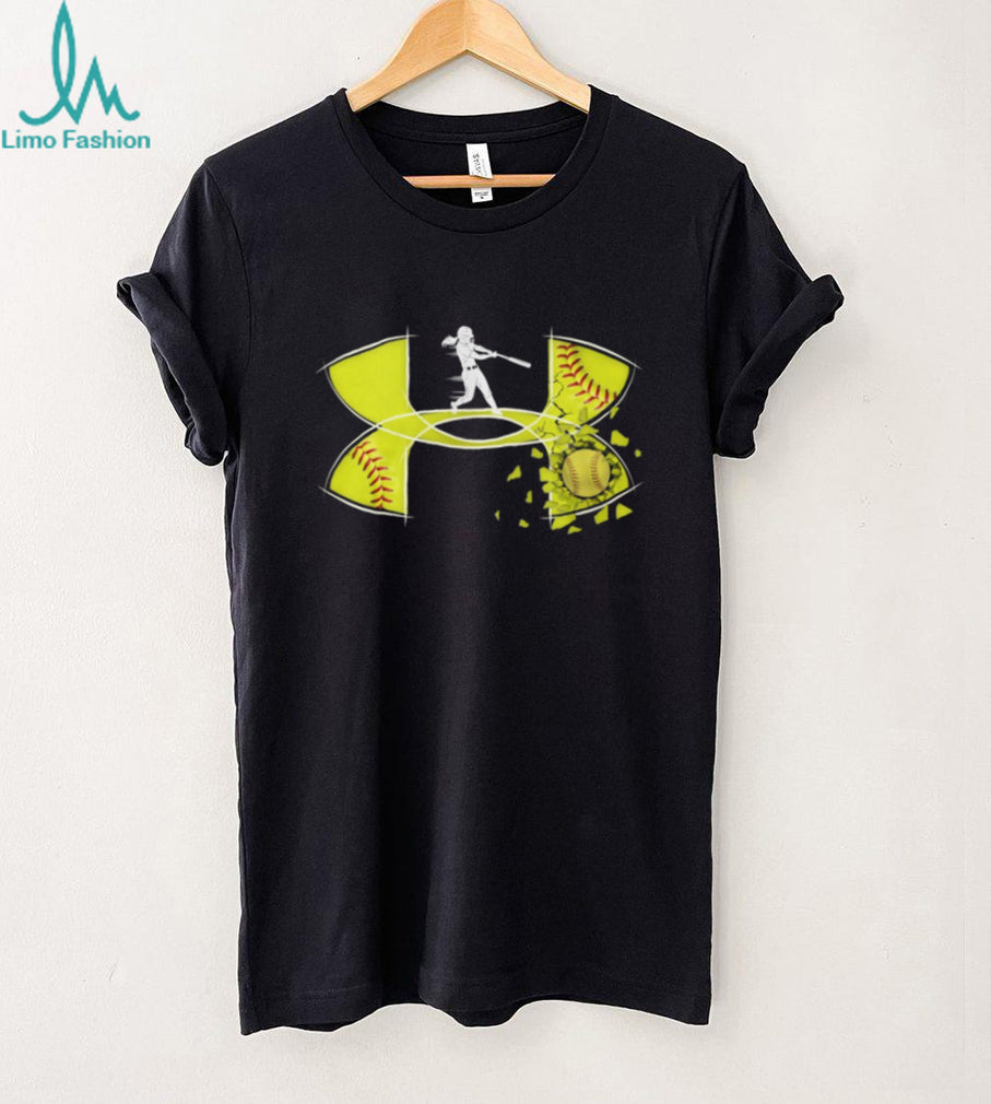 Women’s Softball Batter Silhouette Yellow Cracked Ball Athletic T Shirt