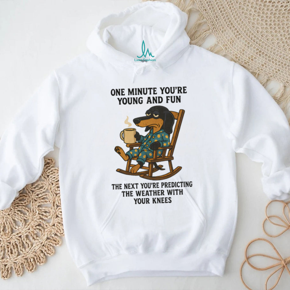 “Young And Fun To Weather Knees” Coffee Dog Rocking Chair T Shirt
