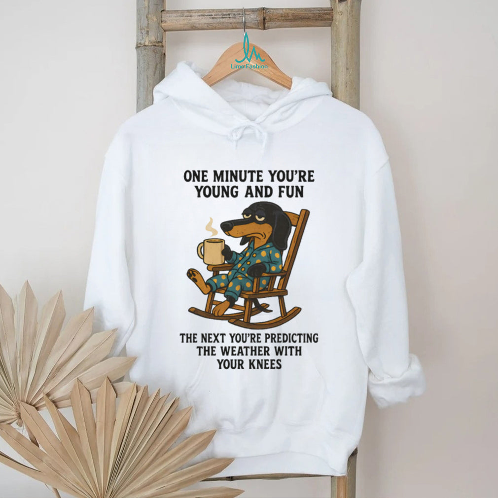 “Young And Fun To Weather Knees” Coffee Dog Rocking Chair T Shirt