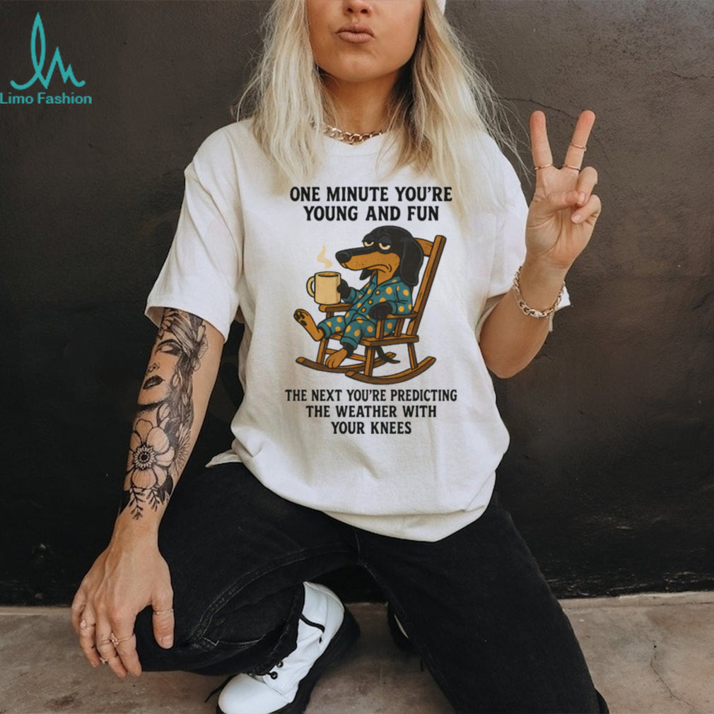 “Young And Fun To Weather Knees” Coffee Dog Rocking Chair T Shirt