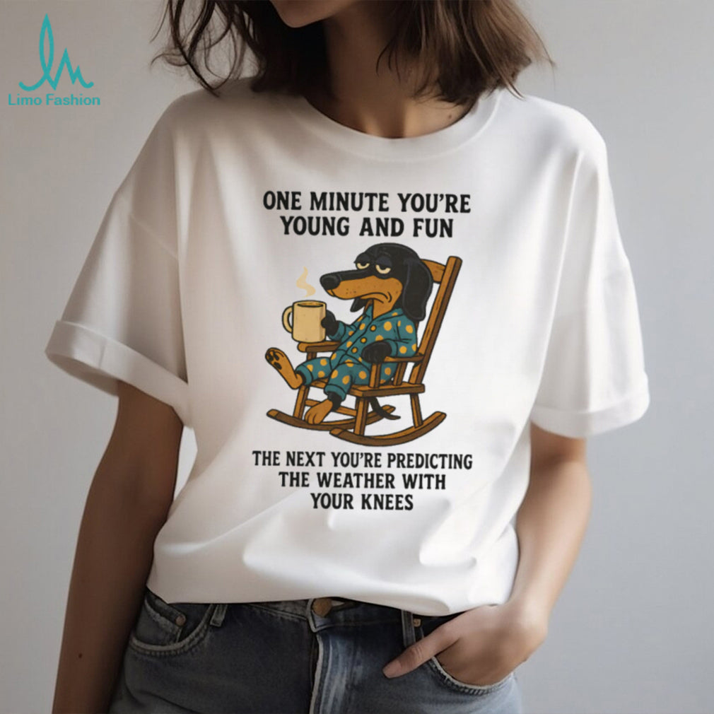 “Young And Fun To Weather Knees” Coffee Dog Rocking Chair T Shirt