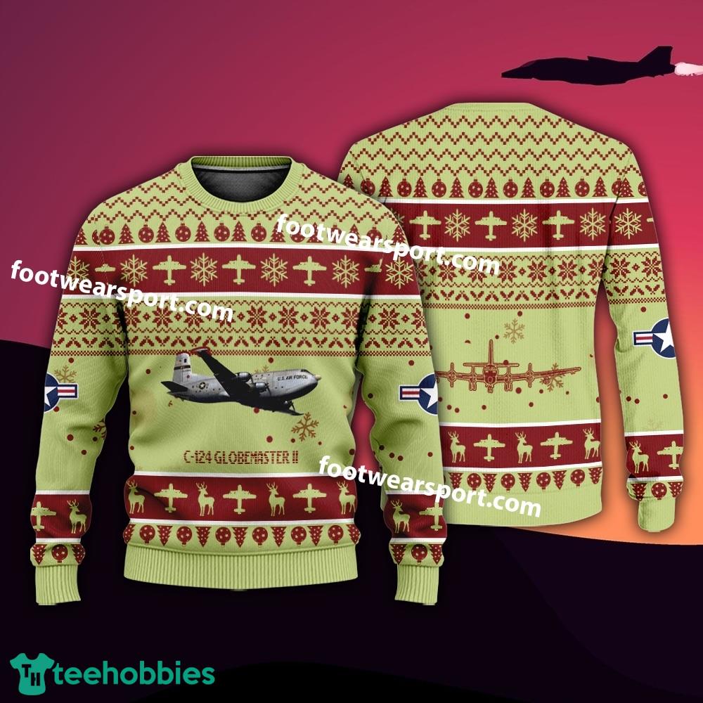 Aircraft Drawing C-124 Globemaster II C124 US Air Force Christmas Sweater AOP Gift Holidays