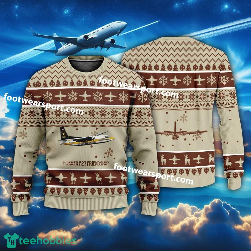 Aircraft Drawing Fokker F27 Friendship Christmas Sweater AOP Gift Holidays