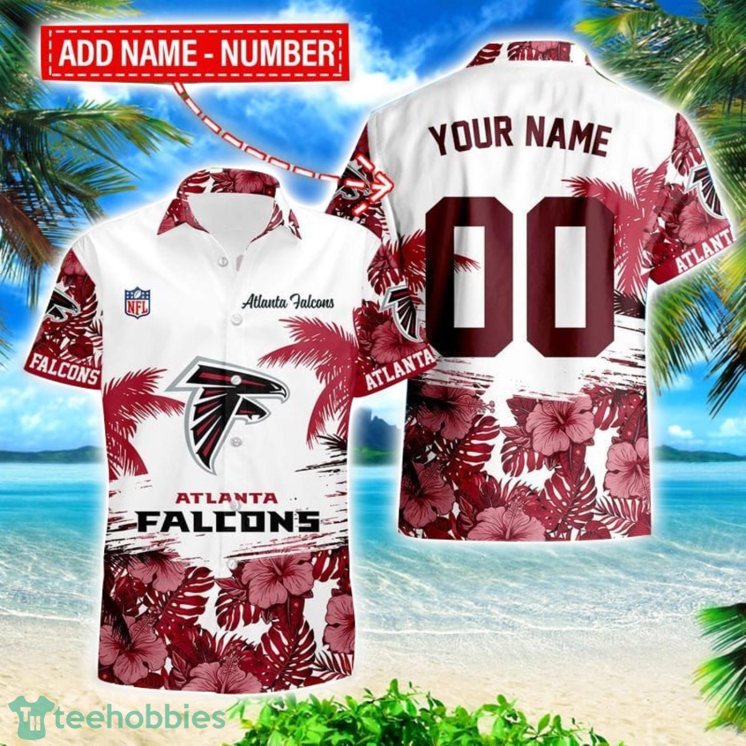 Atlanta Falcons Hibiscus Flower Hawaii Shirt and Shorts Summer Beach Shirt Custom Name And Number