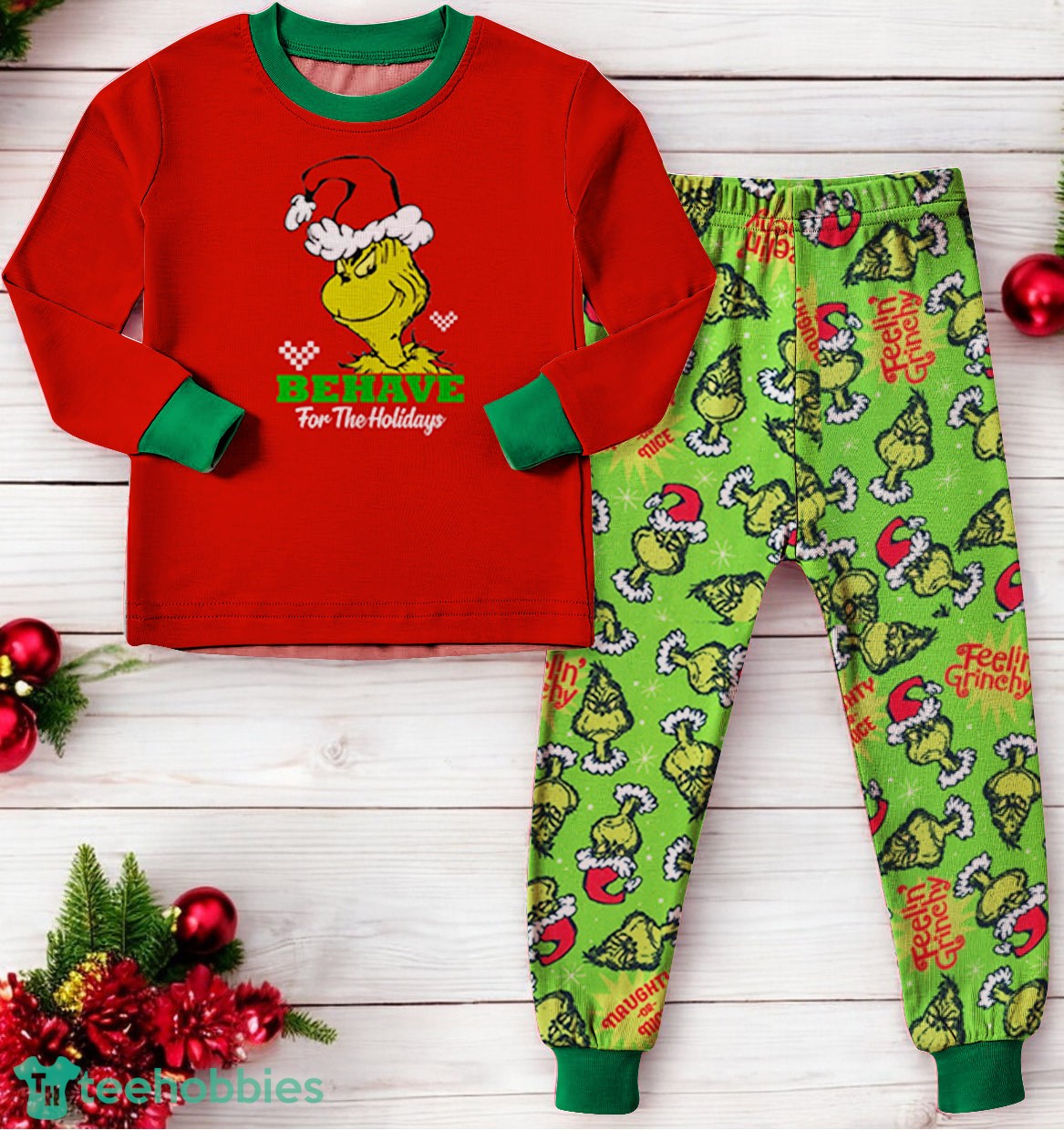 Behave For The Holidays Grinch Christmas Family Matching Pajama Set