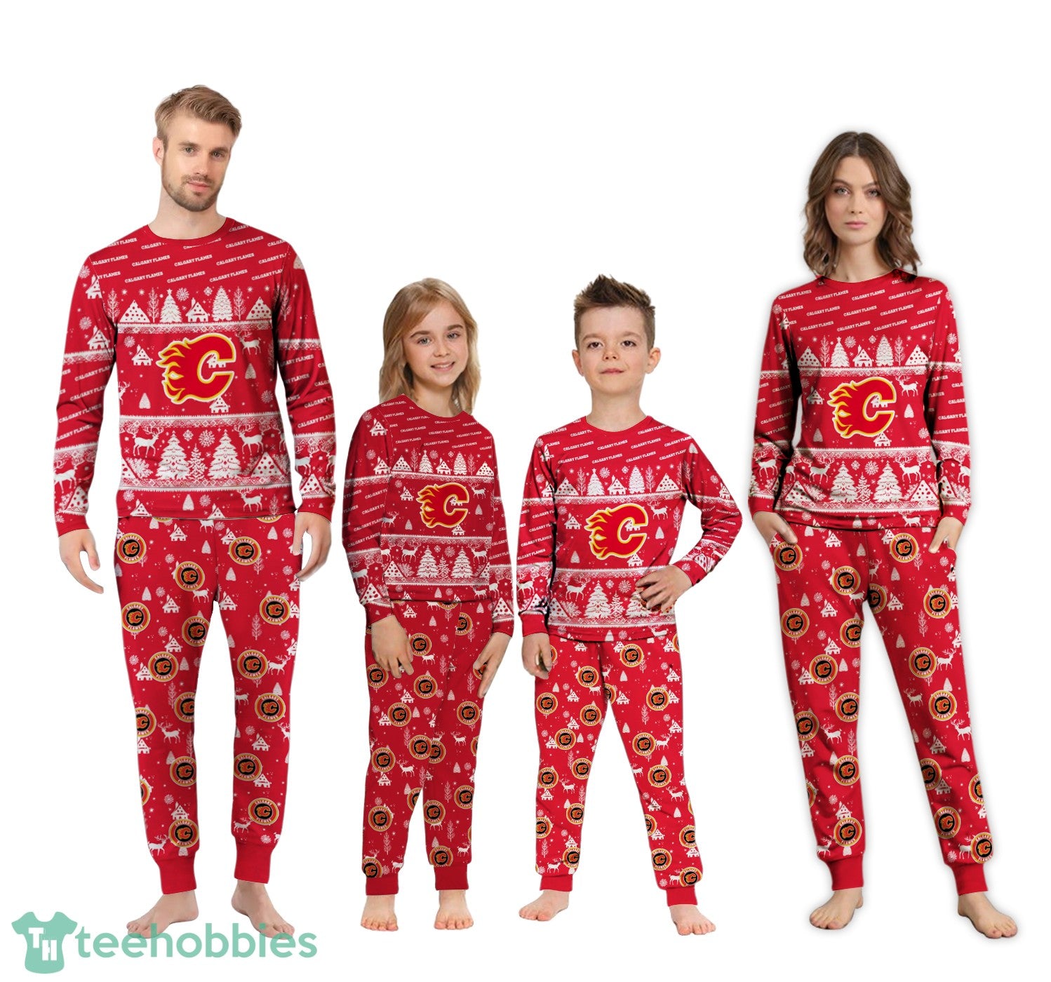Calgary Flames Christmas Pattern Family Matching Pajamas Sets Best Gift For Christmas