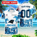 Carolina Panthers Hibiscus Flower Hawaii Shirt and Shorts Summer Beach Shirt Custom Name And Number