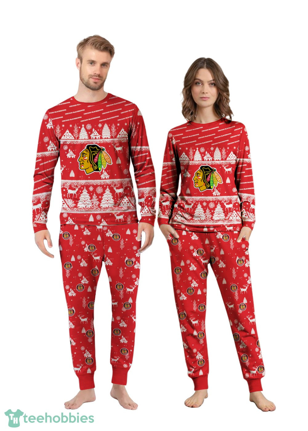 Chicago Blackhawks Christmas Pattern Family Matching Pajamas Sets Best Gift For Christmas
