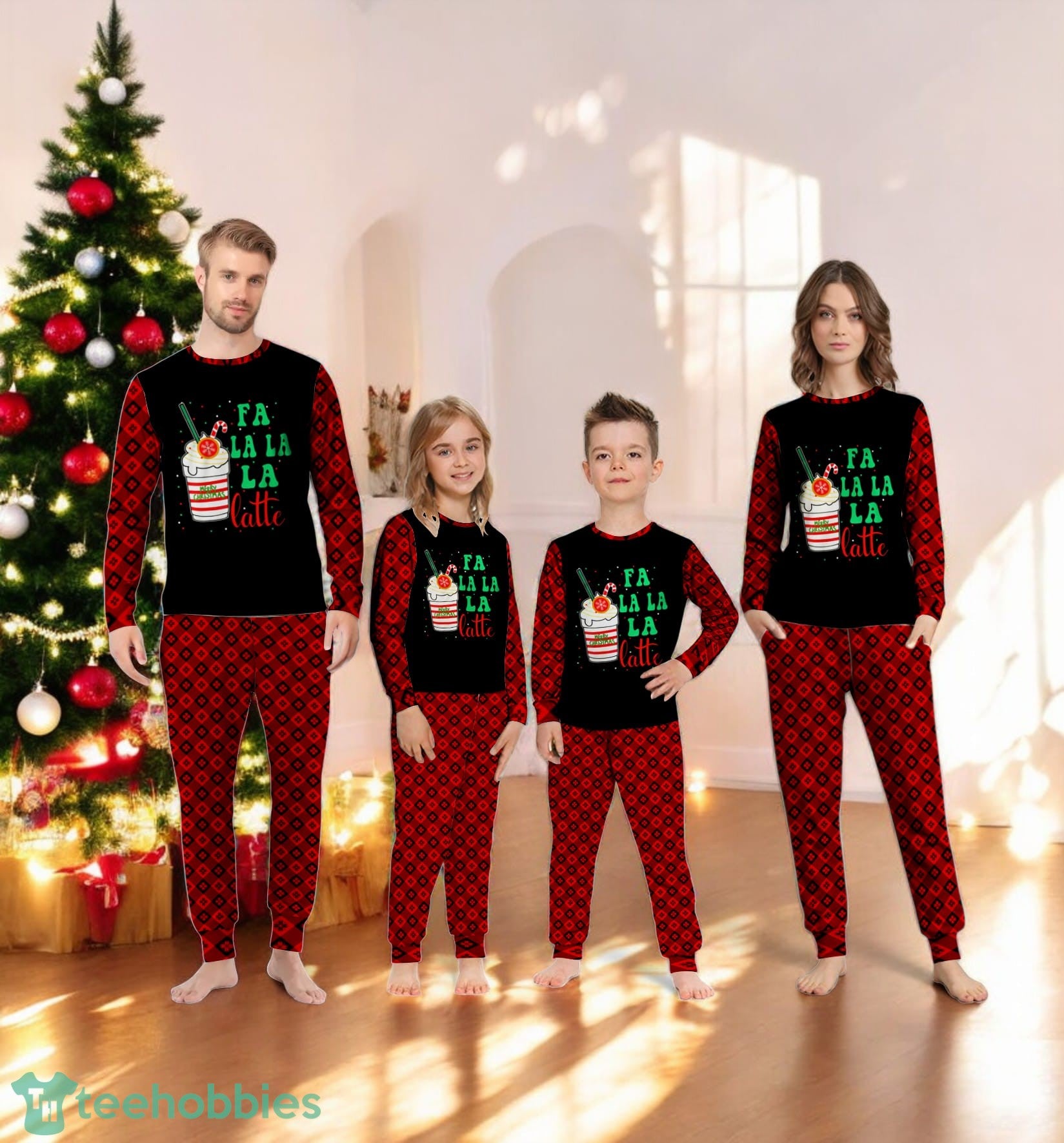 Christmas Coffee Lovers Fa la la la Latte Funny Family Matching Pajama Set