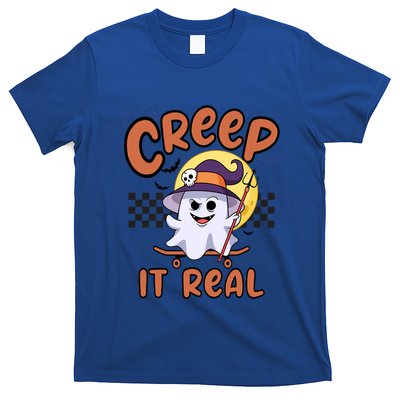 Creep It Real Vintage Retro Ghost On Skateboard Checkerboard Gift T-Shirt