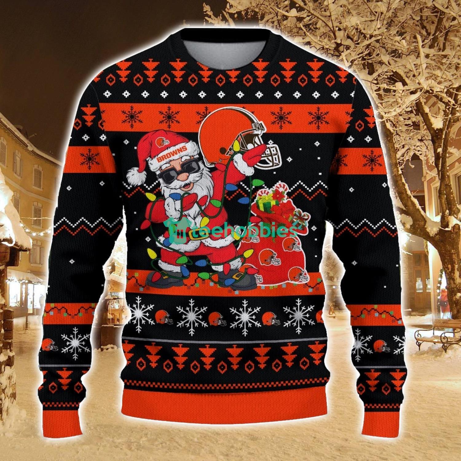 Cleveland Browns Santa Claus Ugly Christmas Sweater All Printed Sweater For Fans Gift Ideas