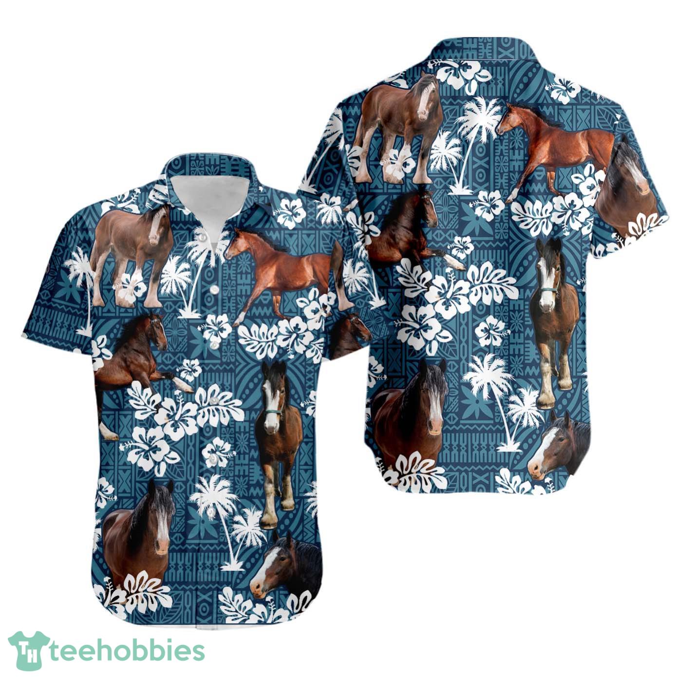 CLYDESDALE HORSE Blue Tribal Hawaiian Shirt