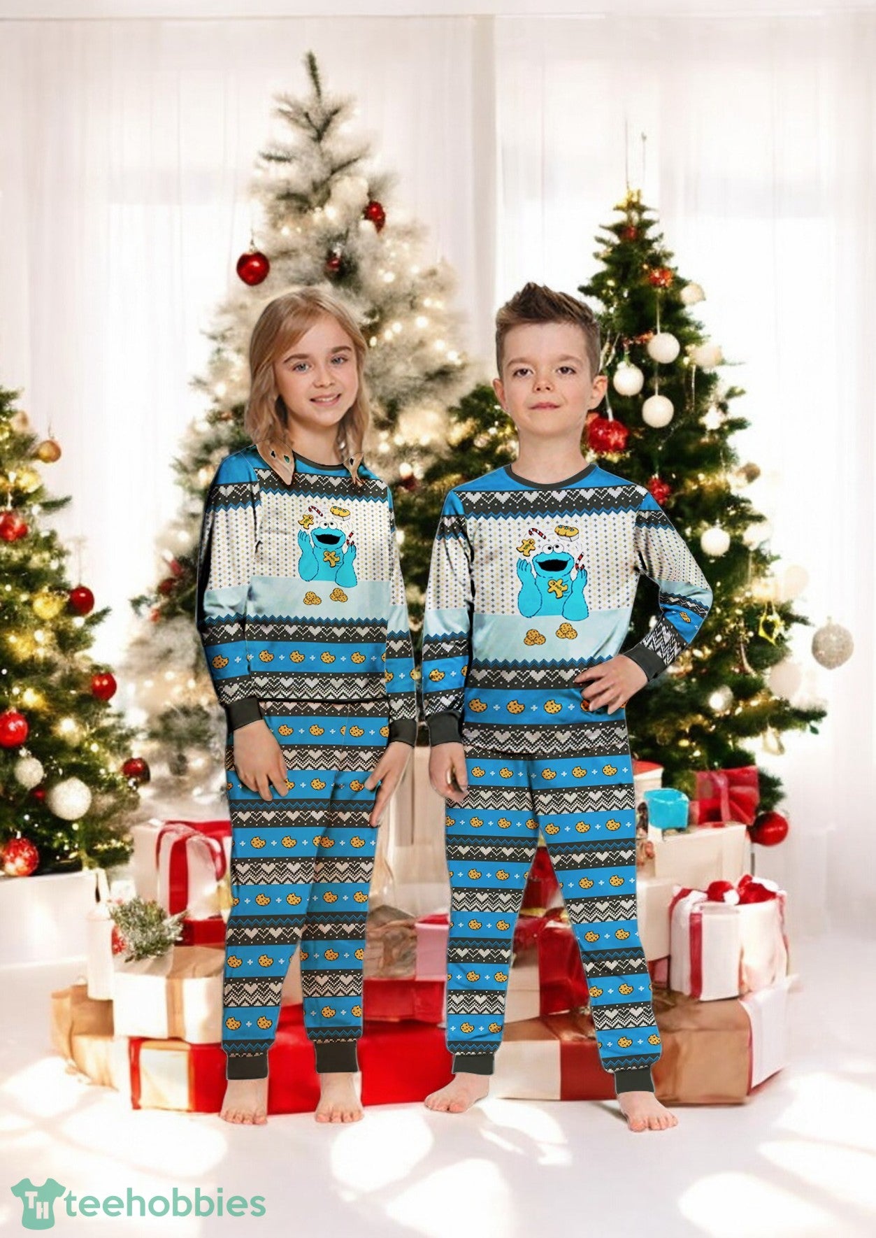 Cookie Monster Chief Christmas Couple Family Matching Pajamas Set