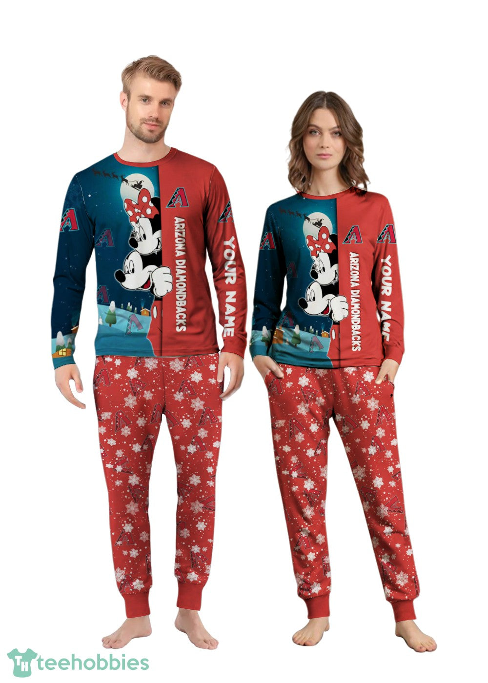 Custom Name Arizona Diamondbacks Cartoon Mouse Couple Christmas Matching Pajamas Set