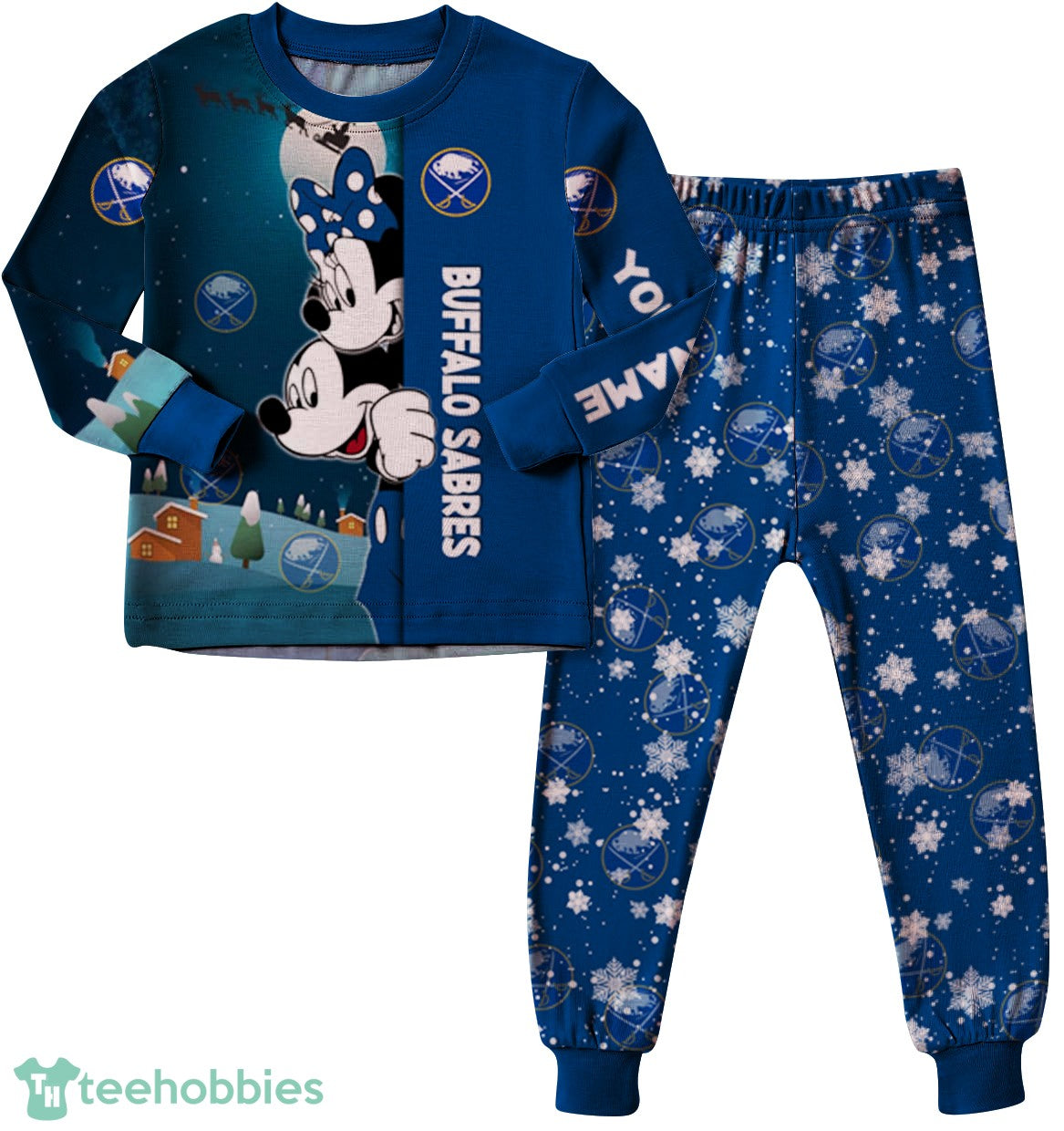 Custom Name Buffalo Sabres Cartoon Mouse Couple Christmas Matching Pajamas Set