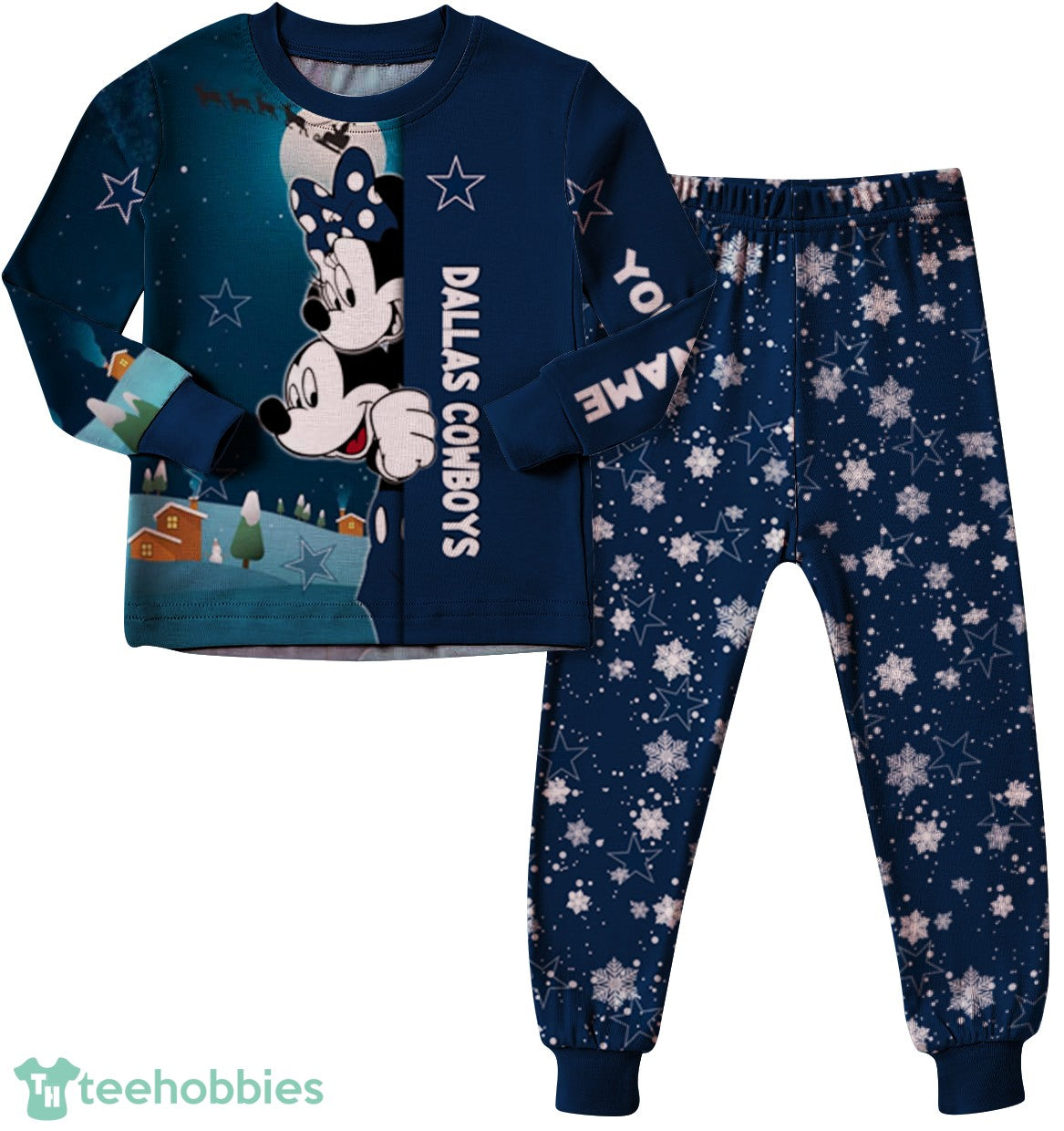 Custom Name Dallas Cowboys Cartoon Mouse Couple Christmas Matching Pajamas Set