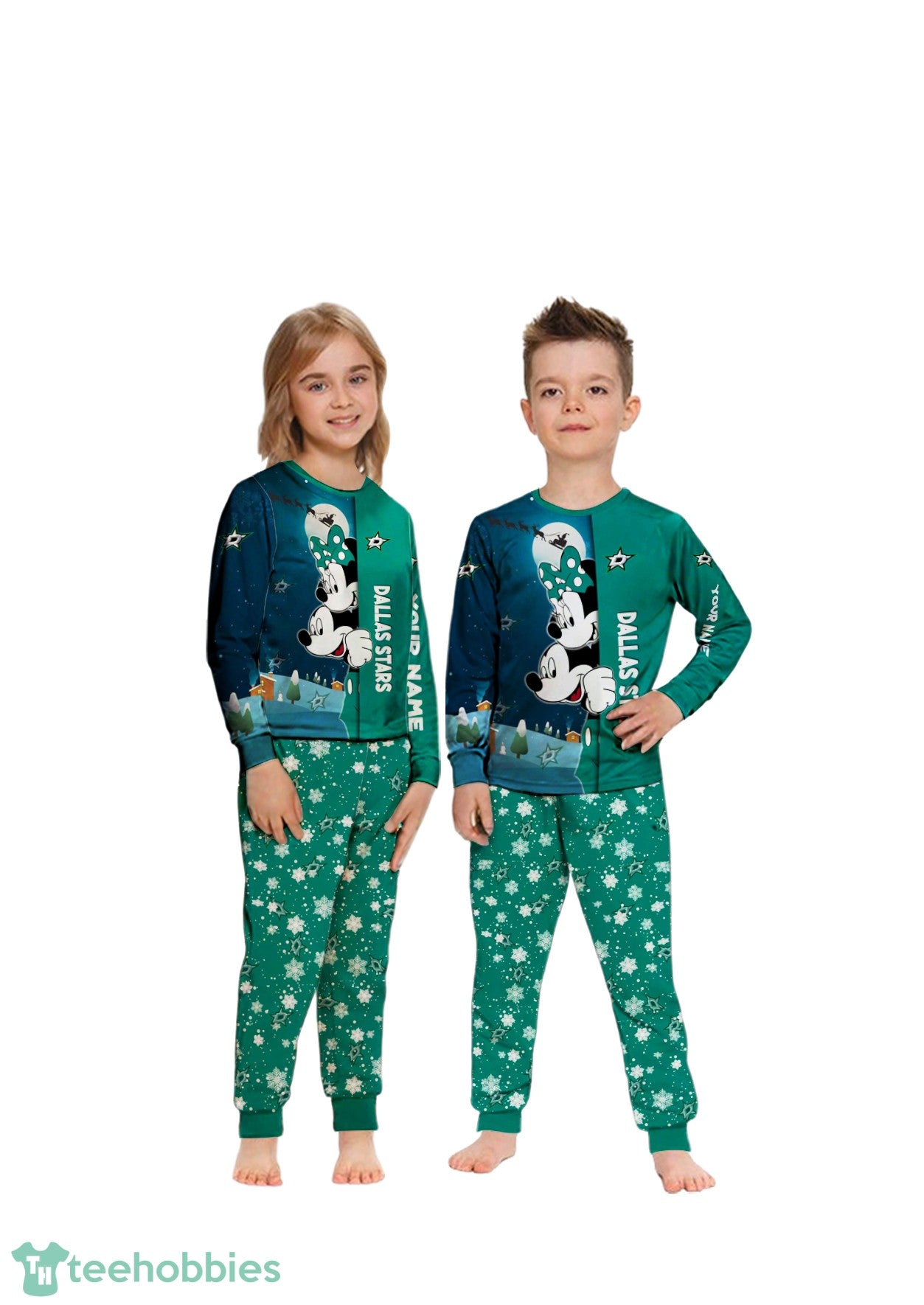 Custom Name Dallas Stars Cartoon Mouse Couple Christmas Matching Pajamas Set