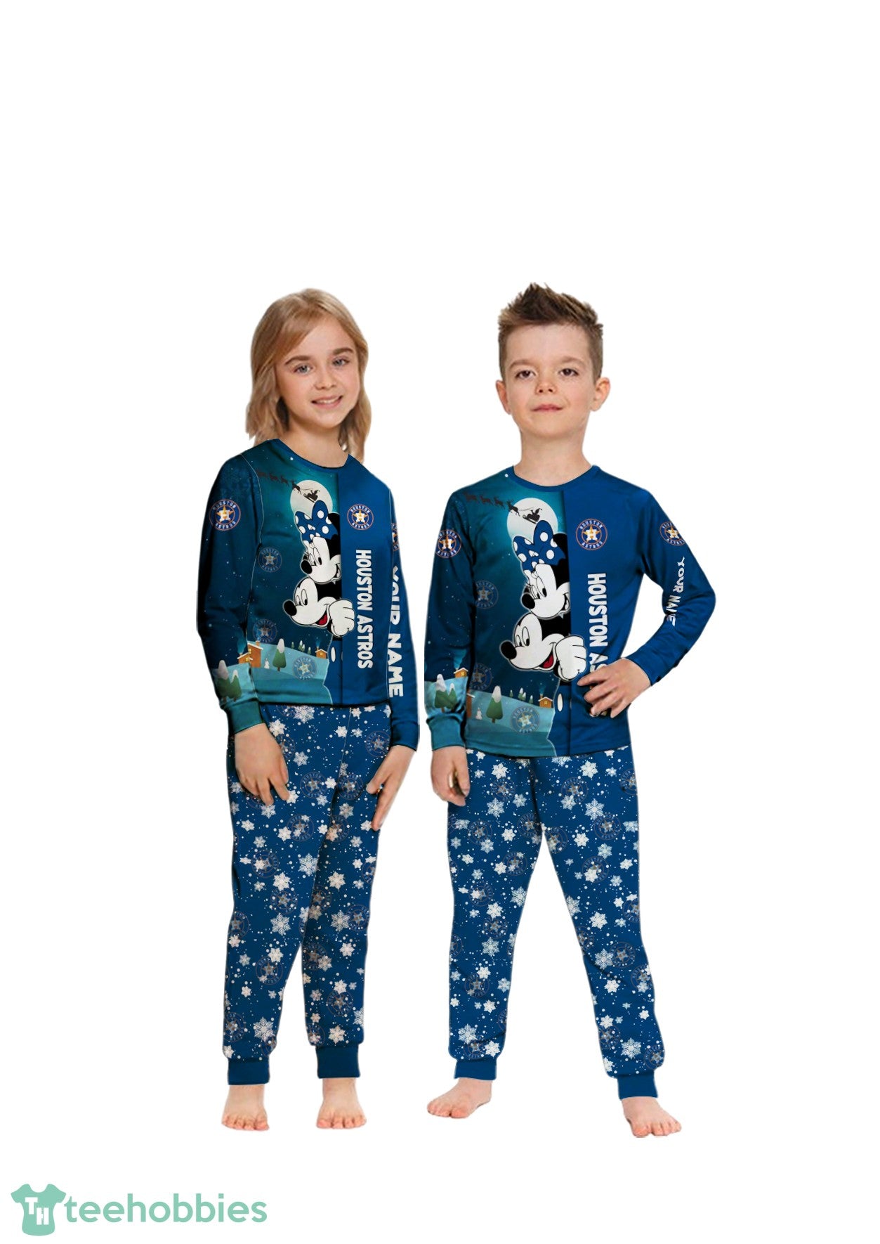 Custom Name Houston Astros Cartoon Mouse Couple Christmas Matching Pajamas Set