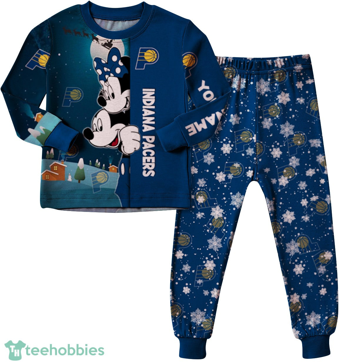 Custom Name Indiana Pacers Cartoon Mouse Couple Christmas Matching Pajamas Set