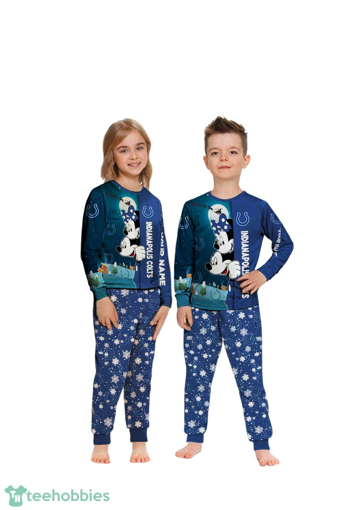 Custom Name Indianapolis Colts Cartoon Mouse Couple Christmas Matching Pajamas Set