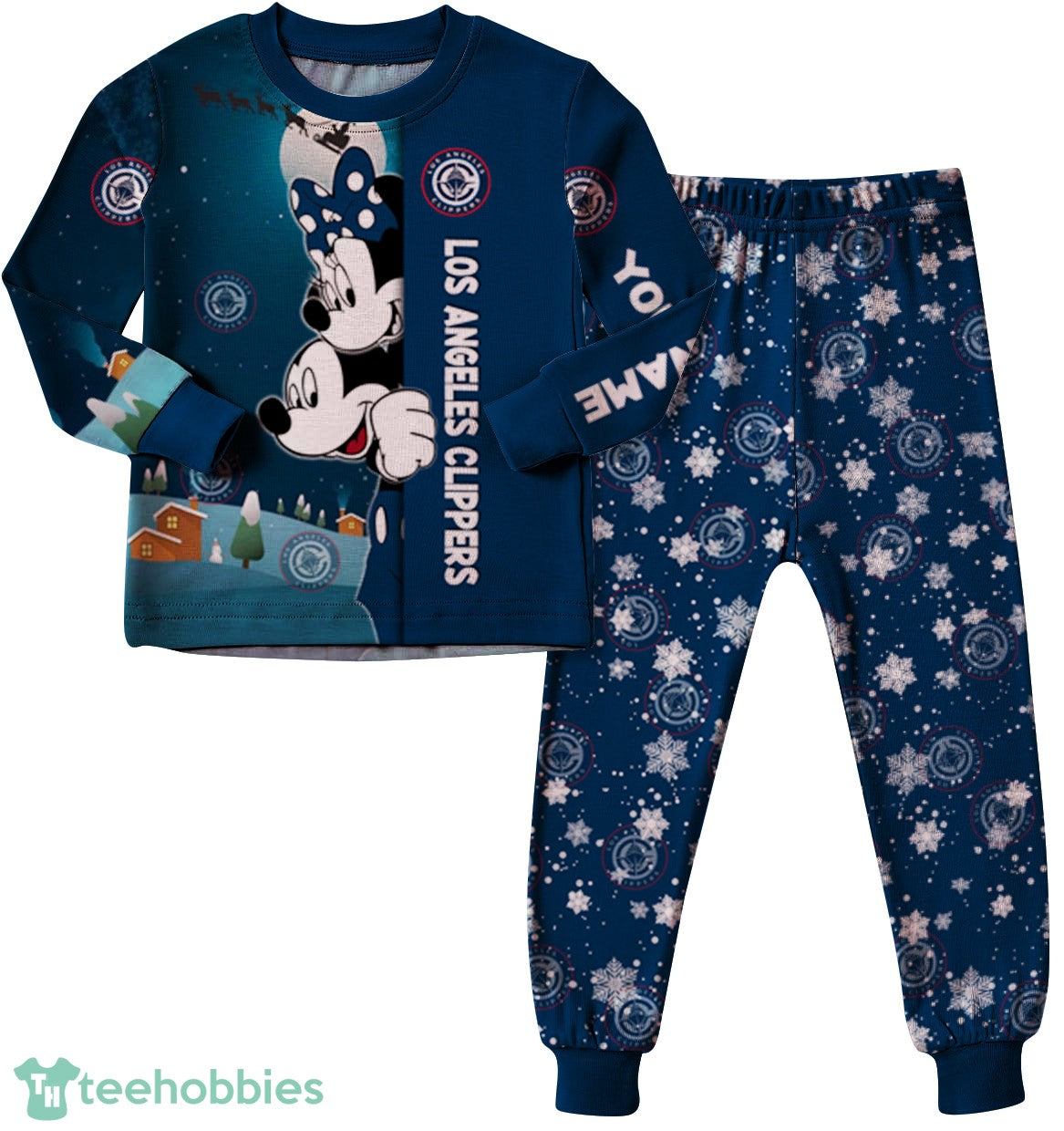 Custom Name Los Angeles Clippers Cartoon Mouse Couple Christmas Matching Pajamas Set