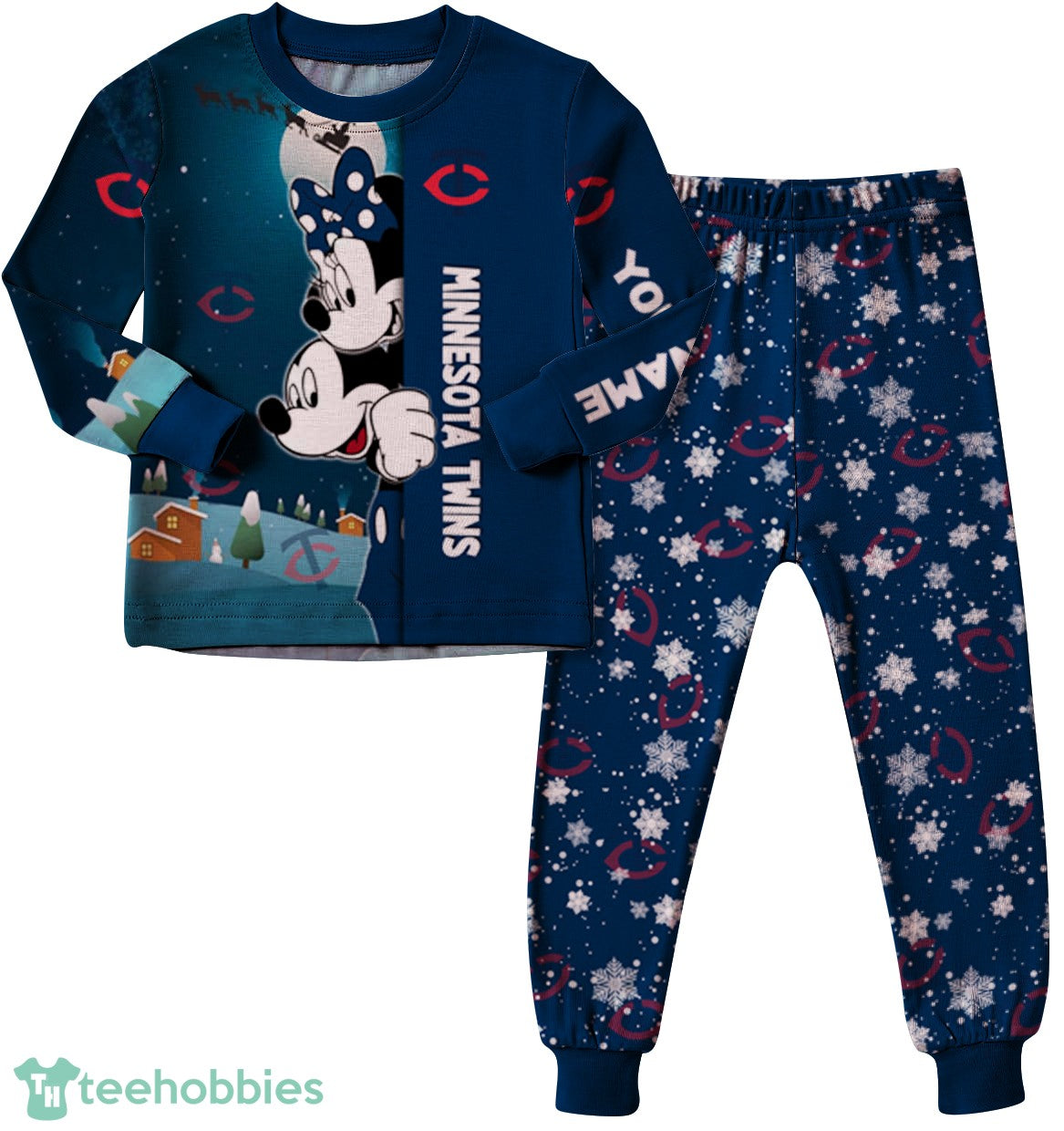 Custom Name Minnesota Twins Cartoon Mouse Couple Christmas Matching Pajamas Set