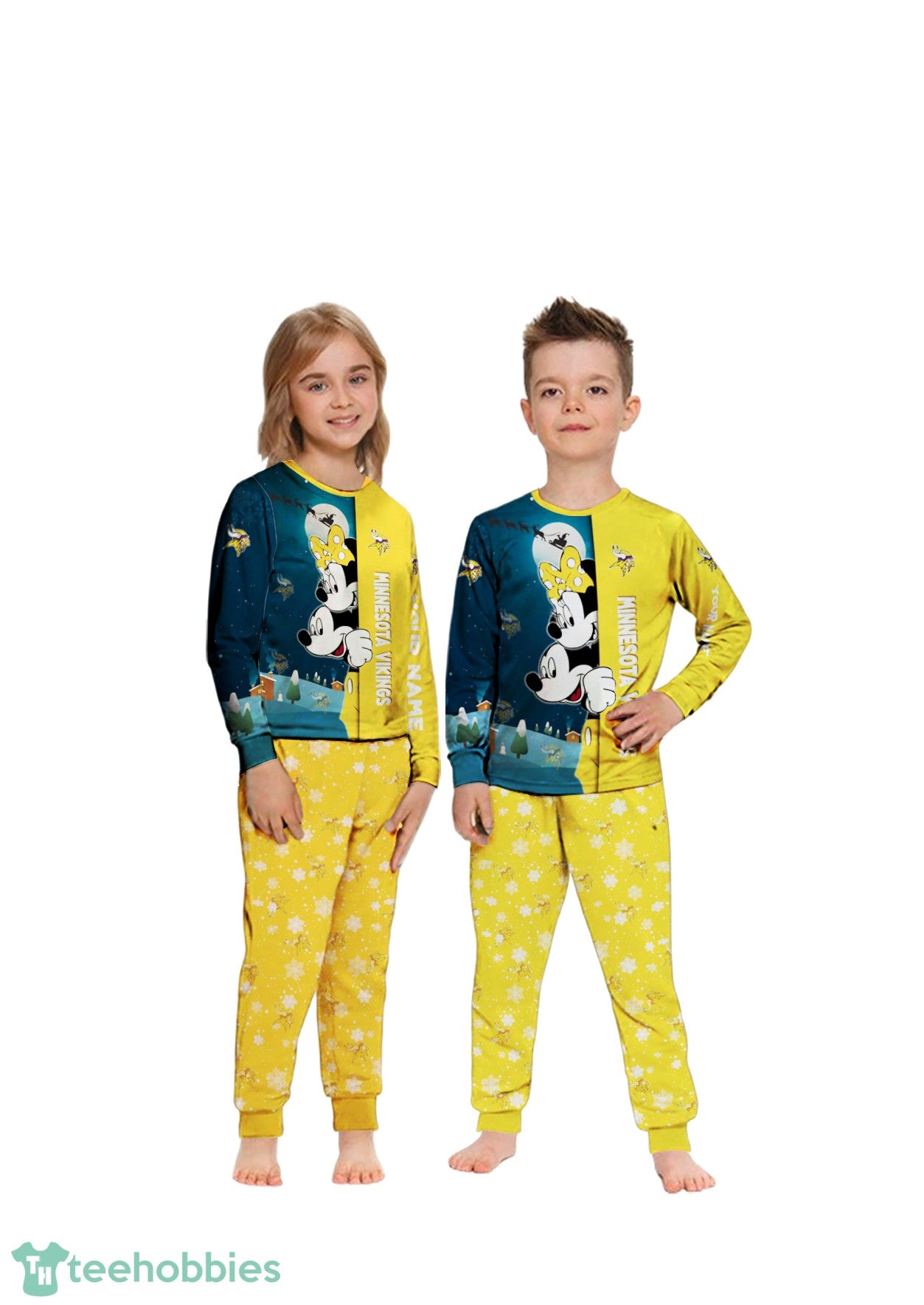 Custom Name Minnesota Vikings Cartoon Mouse Couple Christmas Matching Pajamas Set