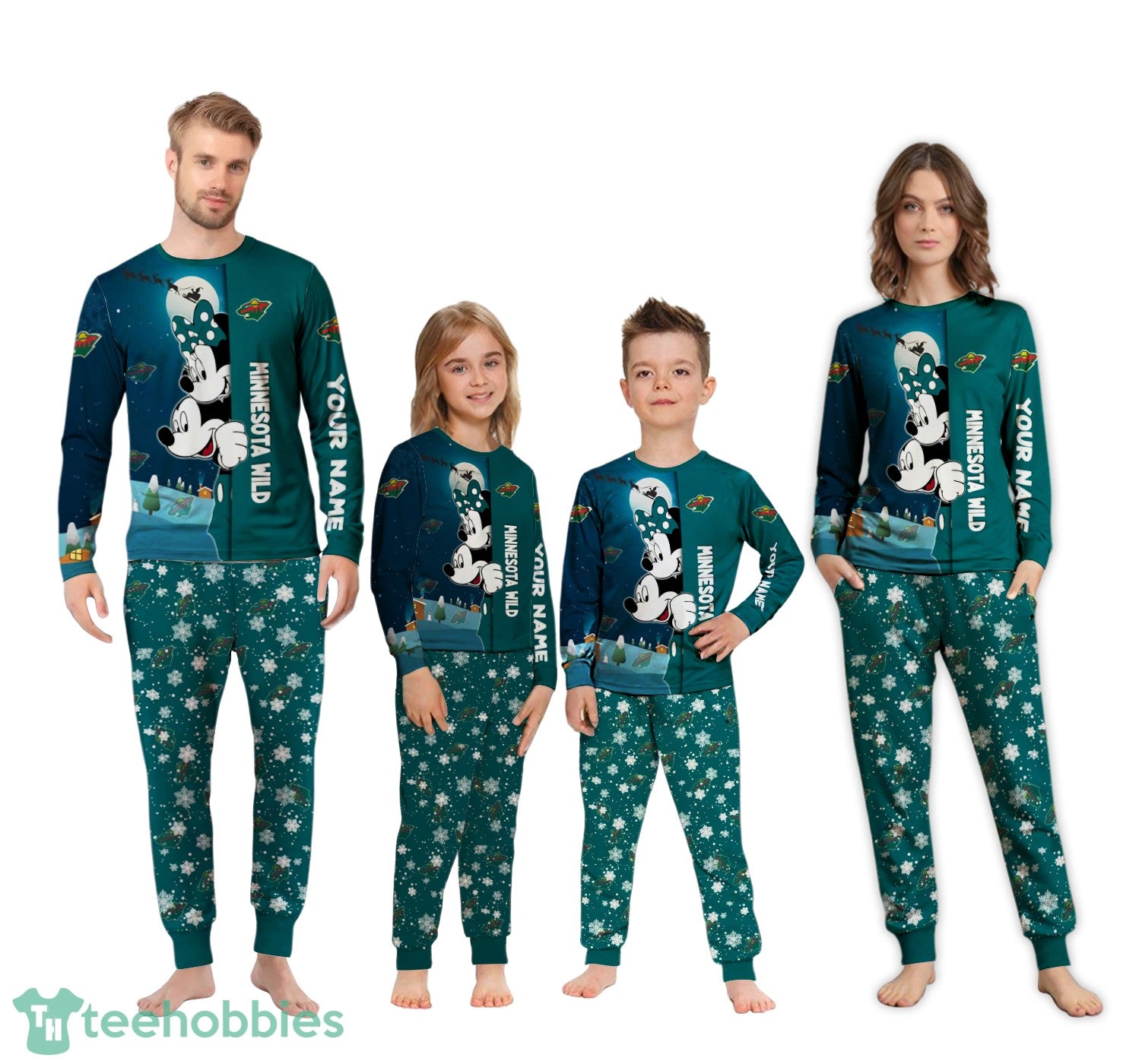 Custom Name Minnesota Wild Cartoon Mouse Couple Christmas Matching Pajamas Set