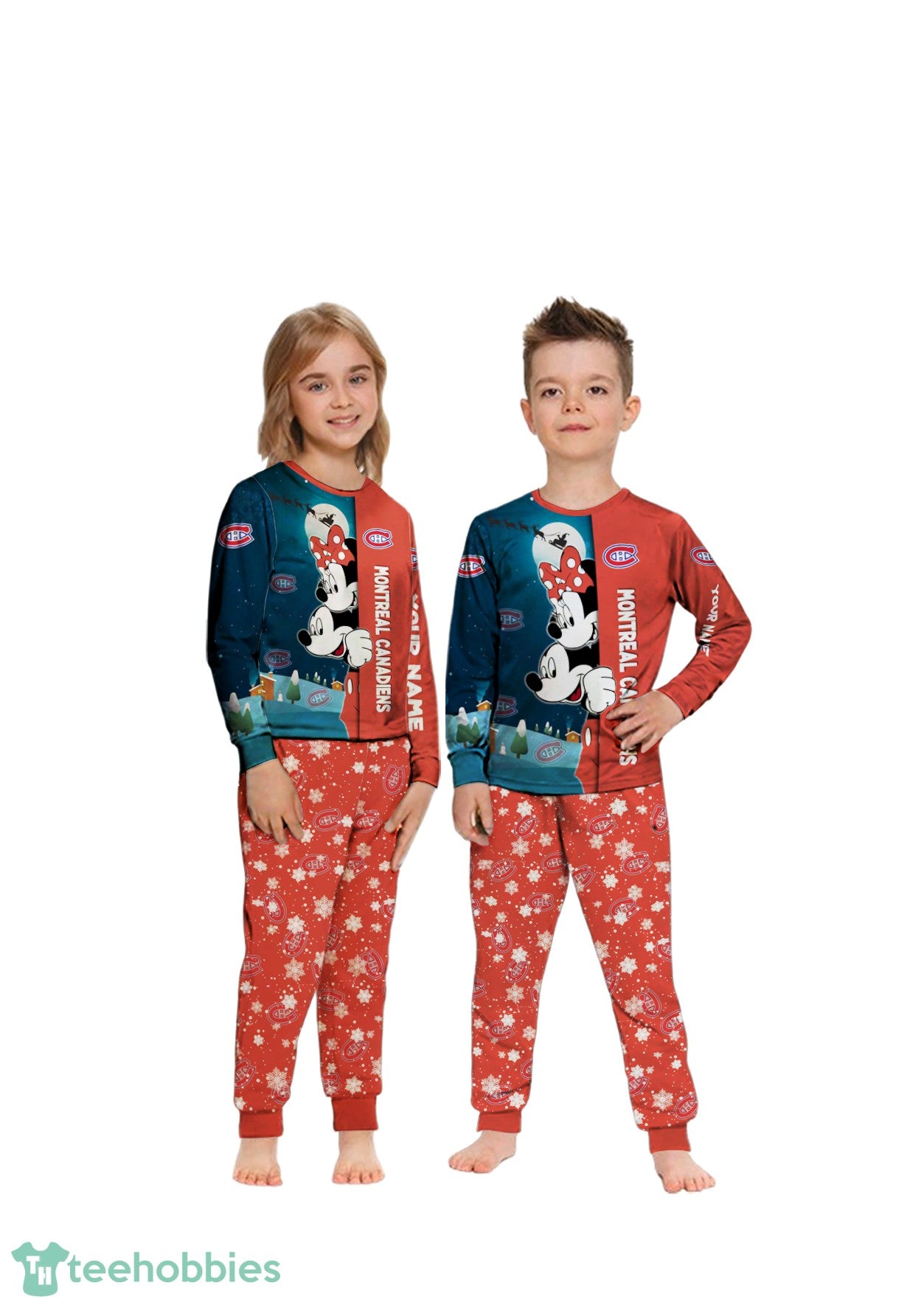 Custom Name Montreal Canadiens Cartoon Mouse Couple Christmas Matching Pajamas Set