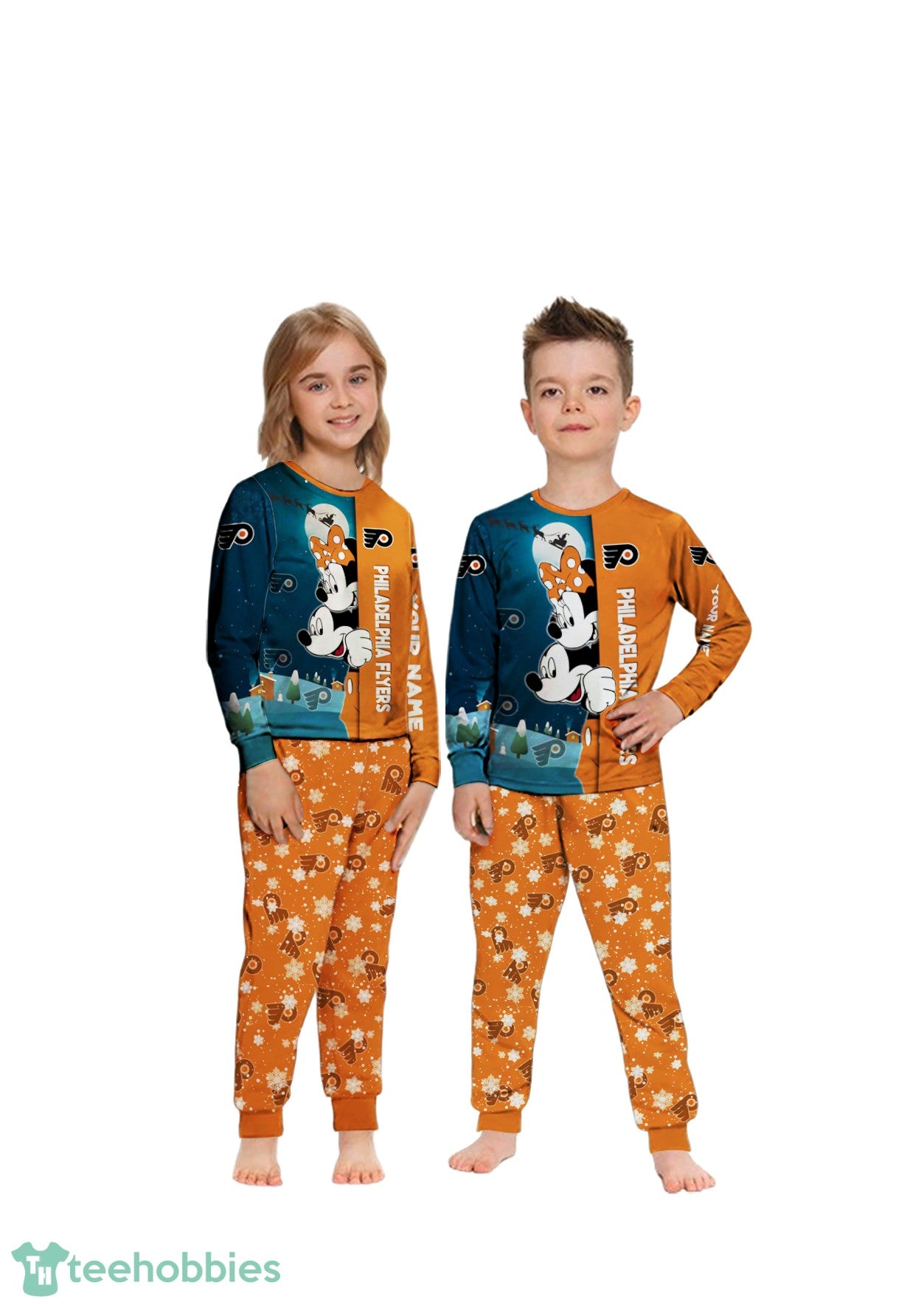Custom Name Philadelphia Flyers Cartoon Mouse Couple Christmas Matching Pajamas Set