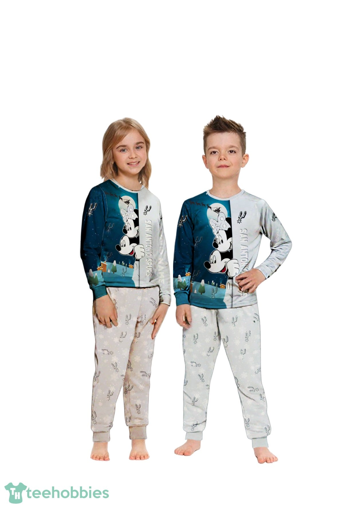 Custom Name San Antonio Spurs Cartoon Mouse Couple Christmas Matching Pajamas Set