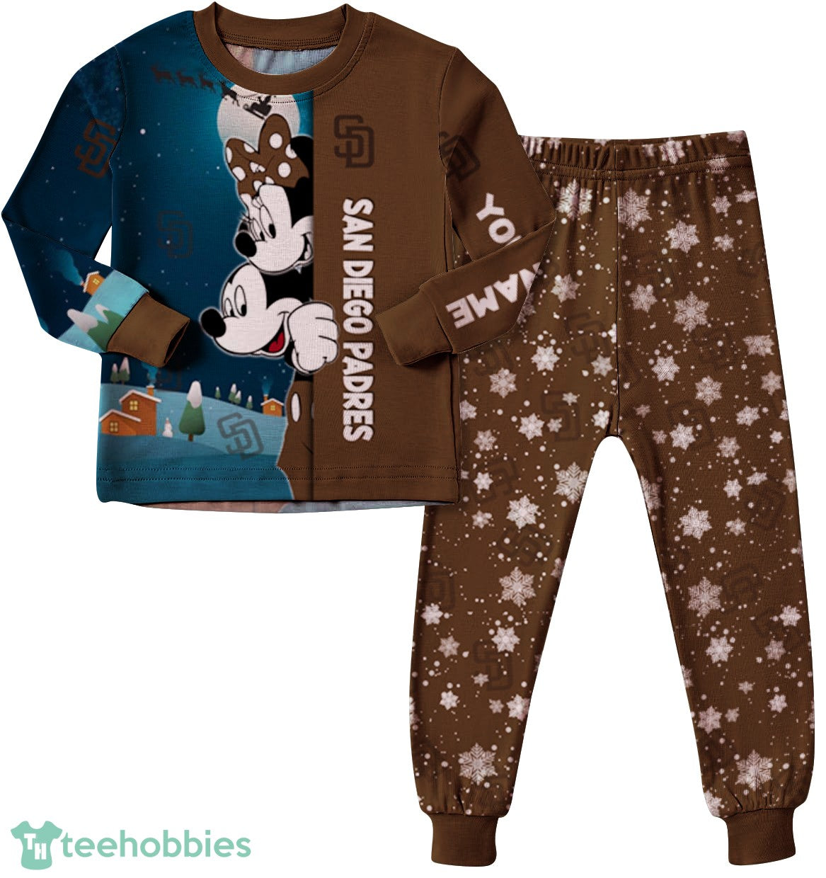 Custom Name San Diego Padres Cartoon Mouse Couple Christmas Matching Pajamas Set