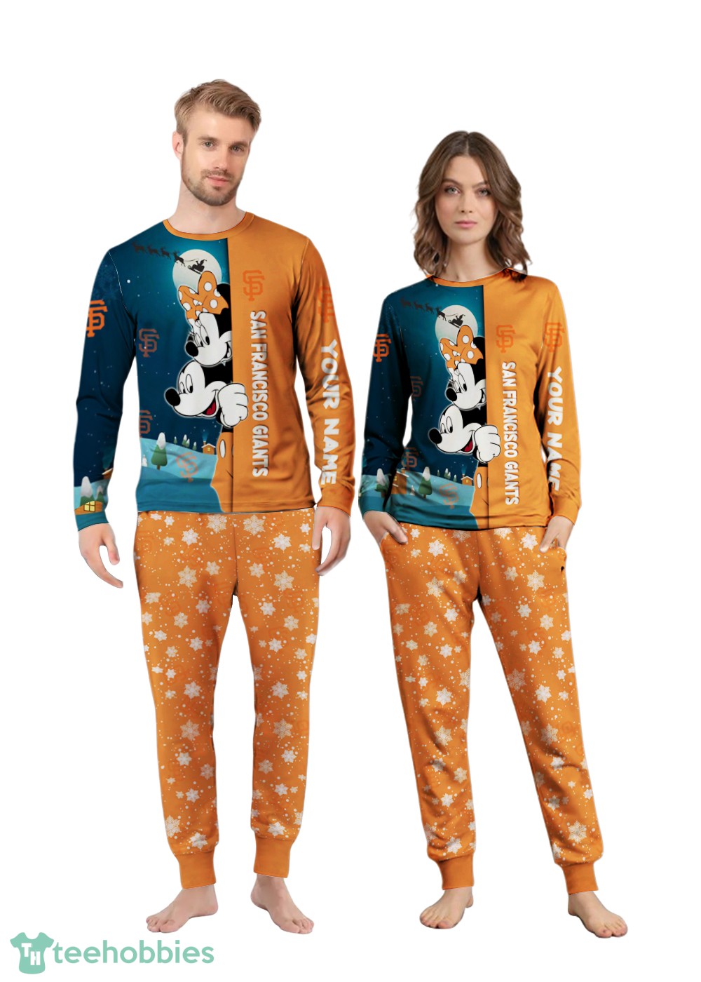 Custom Name San Francisco Giants Cartoon Mouse Couple Christmas Matching Pajamas Set