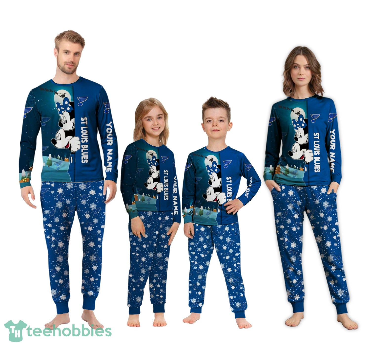 Custom Name St Louis Blues Cartoon Mouse Couple Christmas Matching Pajamas Set