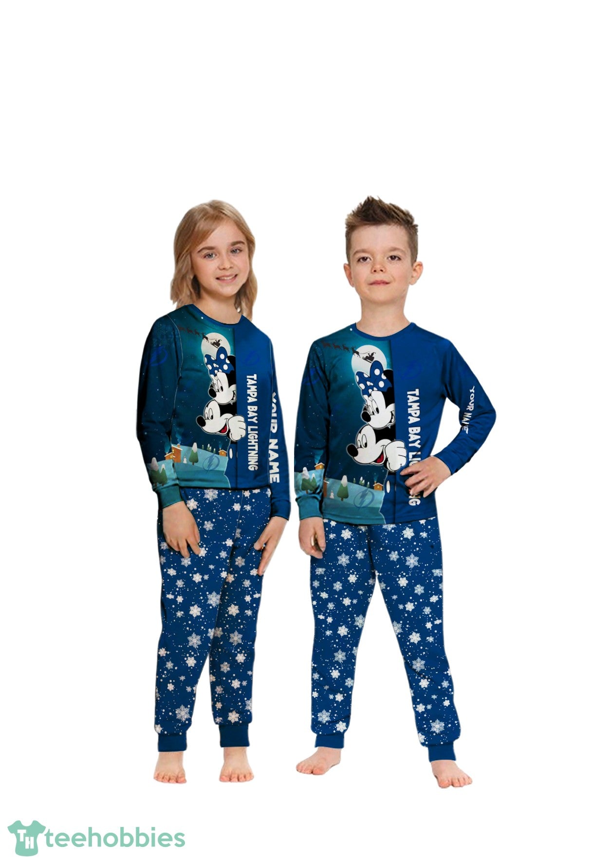Custom Name Tampa Bay Lightning Cartoon Mouse Couple Christmas Matching Pajamas Set