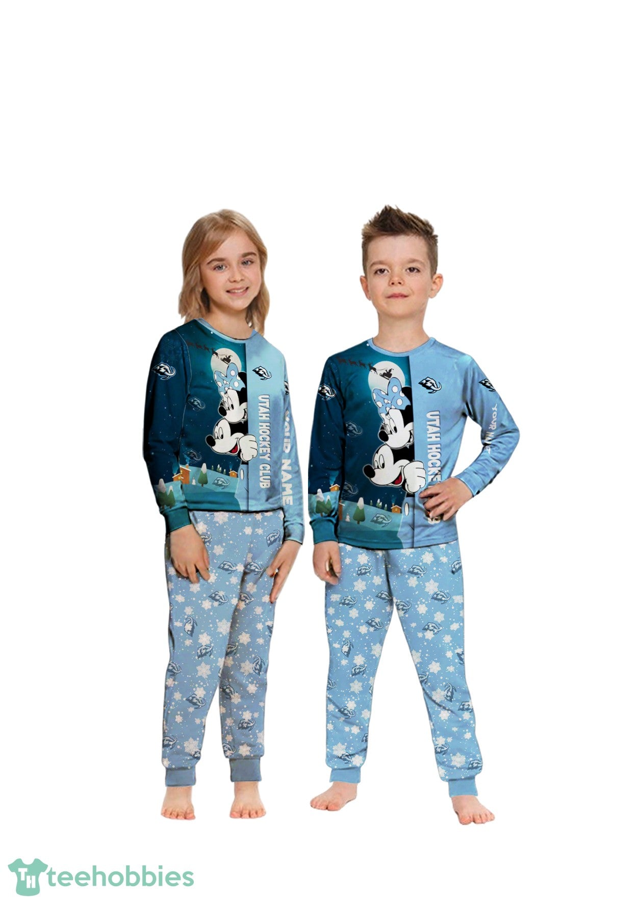 Custom Name Utah Hockey Club Cartoon Mouse Couple Christmas Matching Pajamas Set