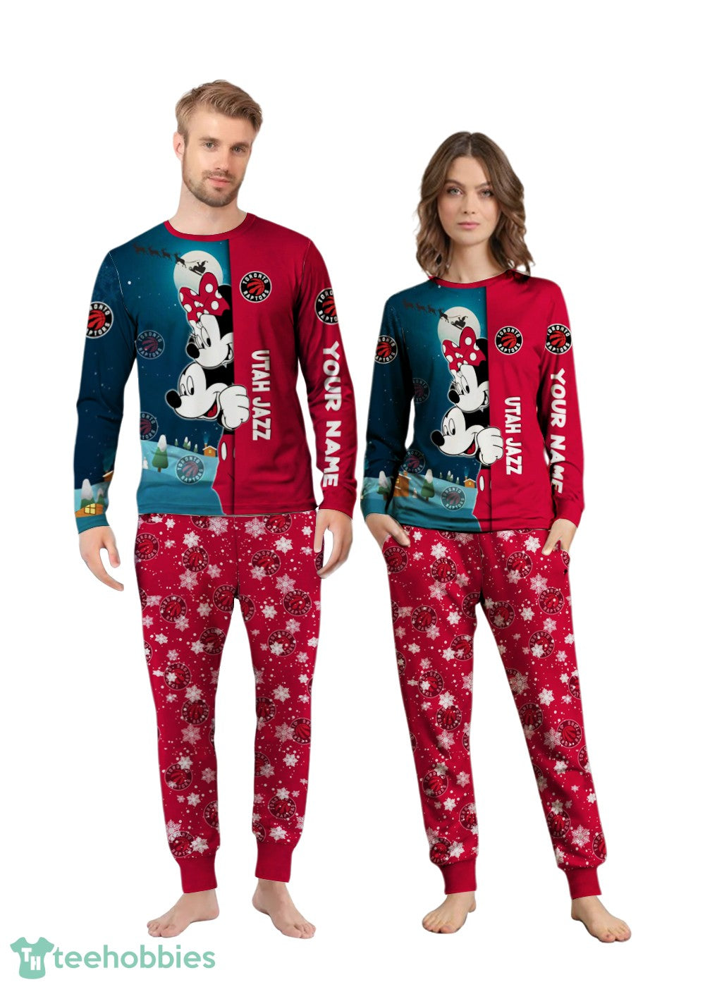Custom Name Utah Jazz Cartoon Mouse Couple Christmas Matching Pajamas Set