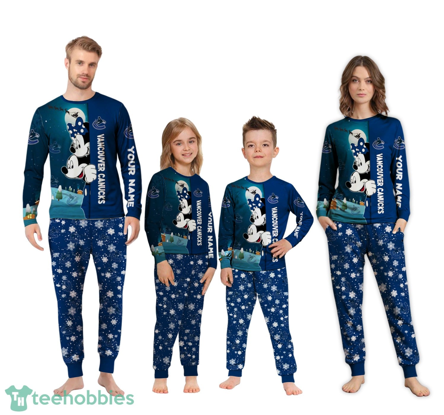 Custom Name Vancouver Canucks Cartoon Mouse Couple Christmas Matching Pajamas Set