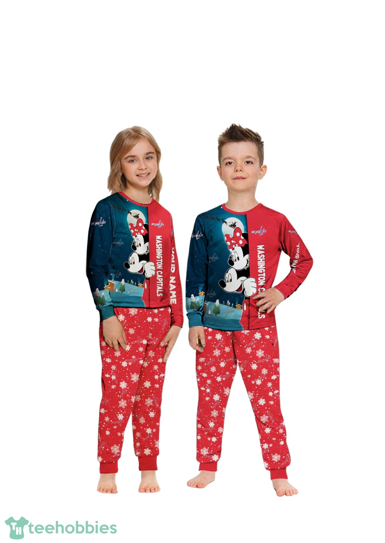 Custom Name Washington Capitals Cartoon Mouse Couple Christmas Matching Pajamas Set