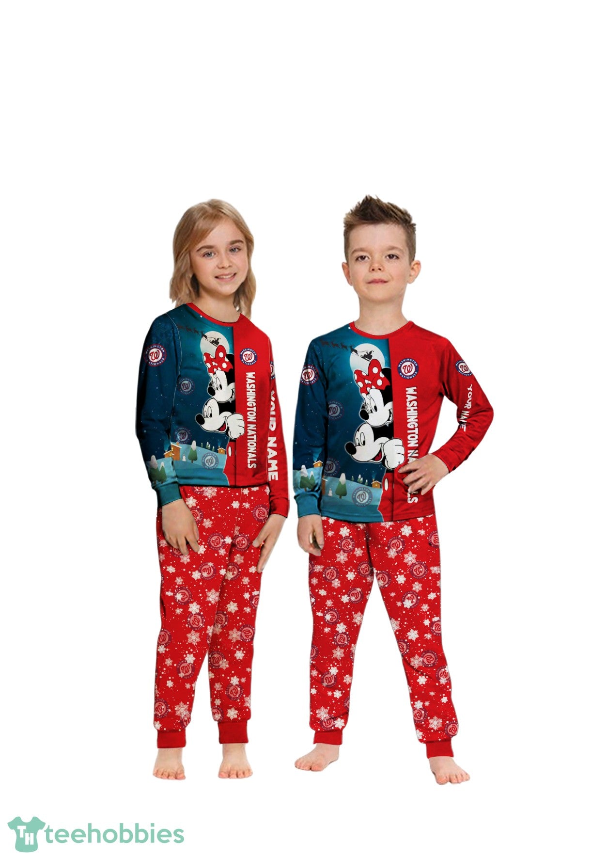 Custom Name Washington Nationals Cartoon Mouse Couple Christmas Matching Pajamas Set