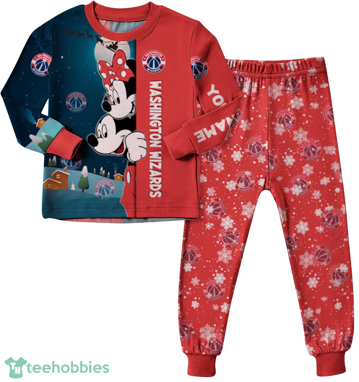 Custom Name Washington Wizards Cartoon Mouse Couple Christmas Matching Pajamas Set