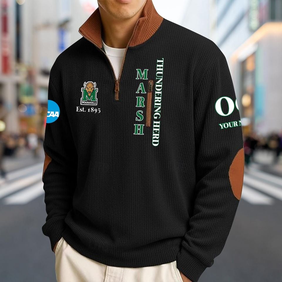 Custom Marshall Thundering Herd Men's Striped Half-Zip Sweatshirt