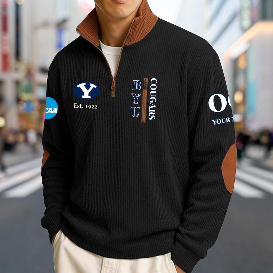 Custom BYU Cougars Men's Striped Half-Zip Sweatshirt