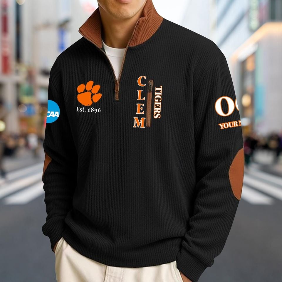 Custom Clemson Tigers Men's Striped Half-Zip Active Sweatshirt