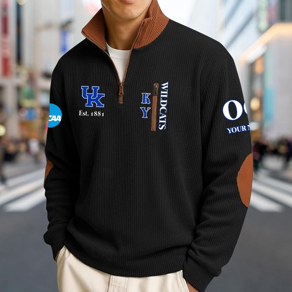 Custom Kentucky Wildcats Men's Striped Half-Zip Sweatshirt